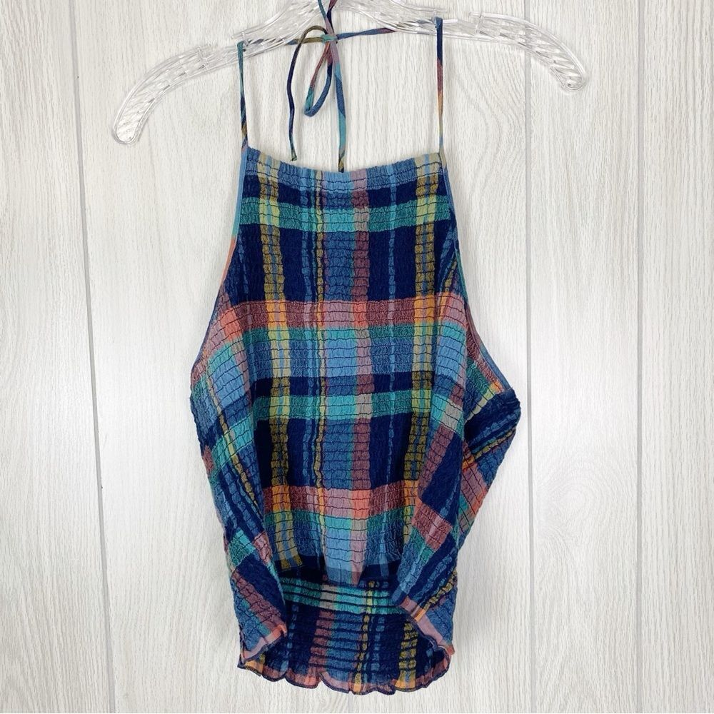 American Eagle | Colorful Plaid Halter Crop Top Size Large